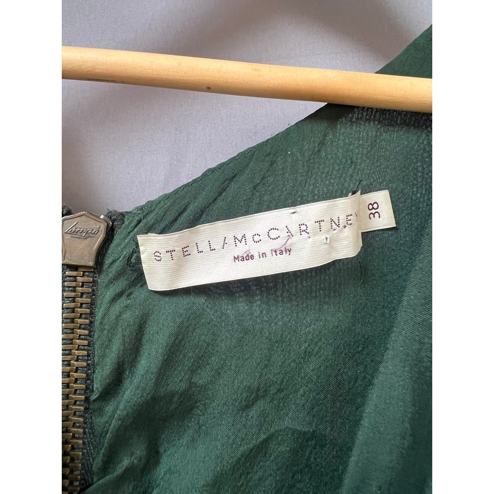 Stella‎ Mccartney Emerald Green Dress V Neck Short Sleeve Pleated Cocktail Midi - Picture 4 of 9